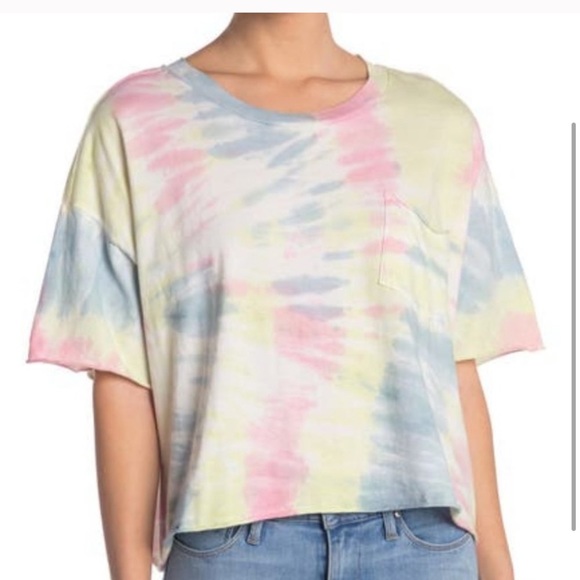 Tie dye oversized boxy crop top pocket t shirts - Picture 2 of 5